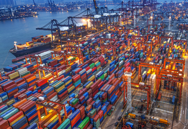 Containers in a shipping yard